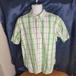 Steve & Barry's Plaid Button Up Men's Large Green White